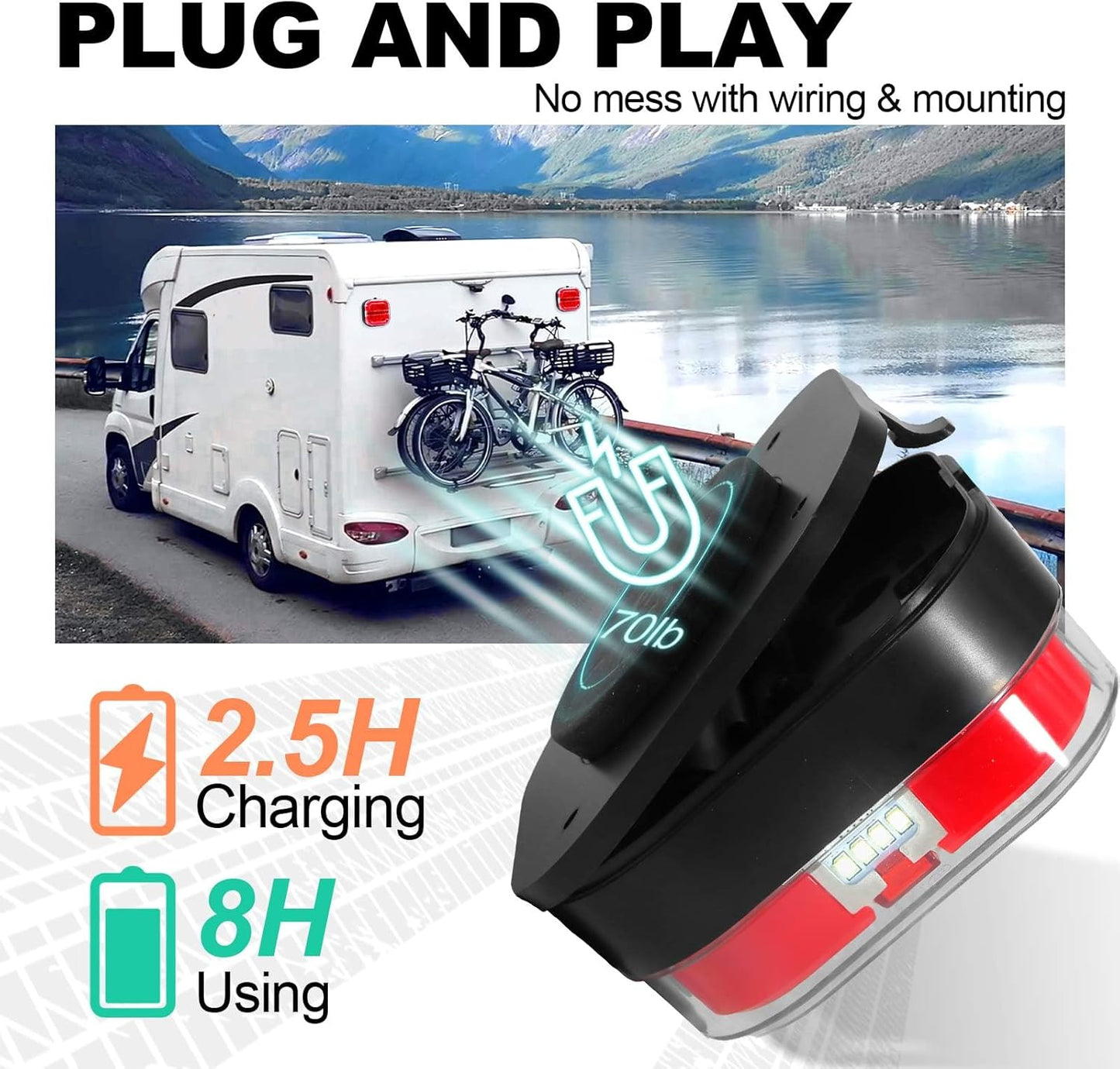 Wireless Trailer Lights for Towing, Magnetic LED Trailer Light for Truck RV, Rechargeable Tail Tow Lights Kit for Camper Boat Caravan Turn Signal Brake Running Stop, IP67 Waterproof